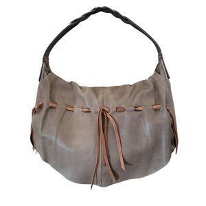 LUCKY BRAND Fringe Leather Hobo Shoulder Bag Soft Cowhide Boho Slouchy Tote